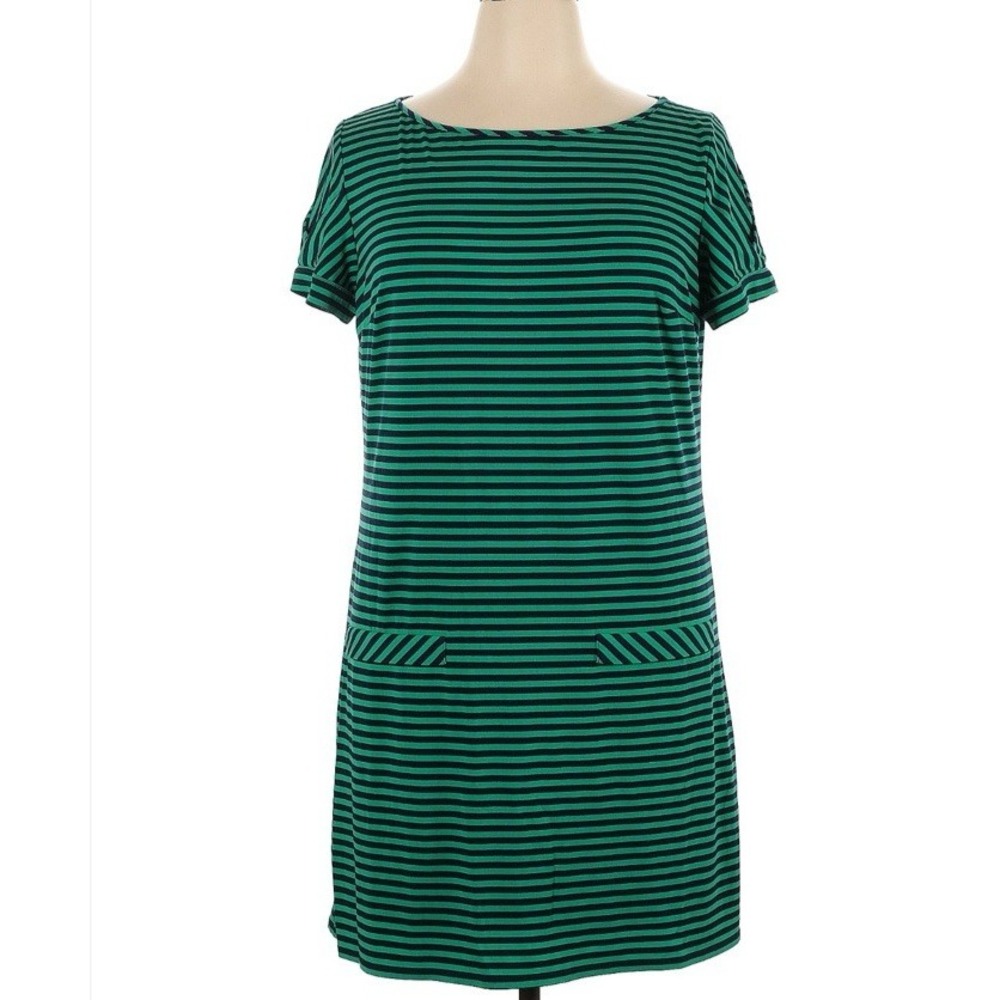 Laundry By Design Shift Dress Stripe Green Navy Size L Cocktail Work Party